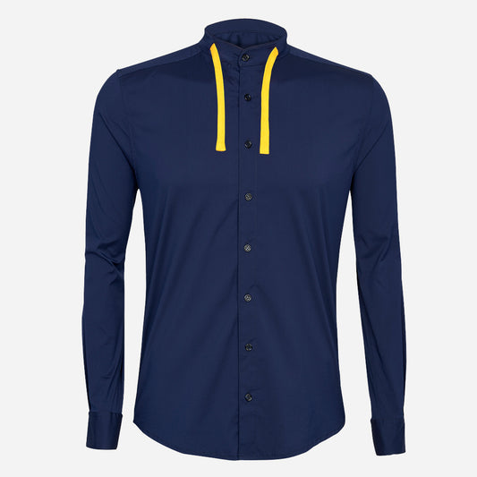 Hoodie-Hemd dunkelblau mit Kordel in gelb