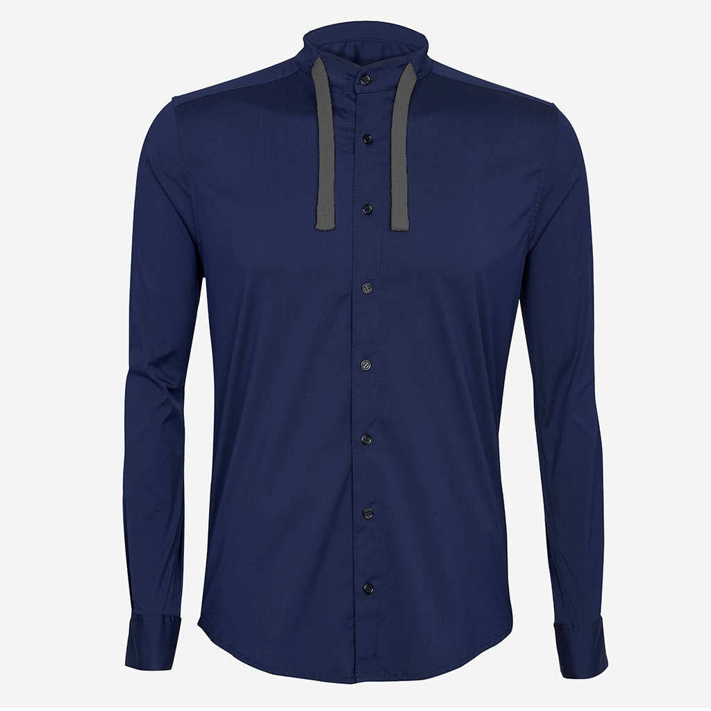 Hoodie-Hemd dunkelblau mit Kordel in dunkelgrau