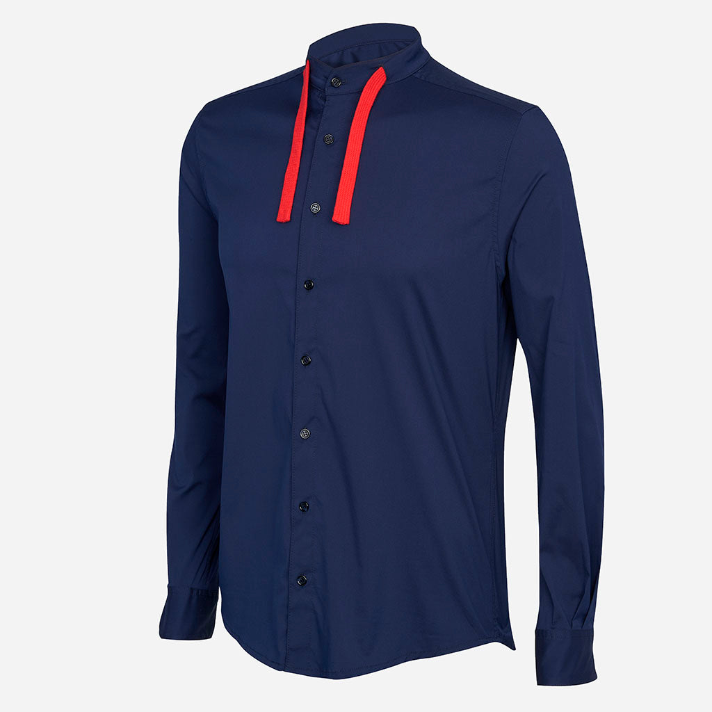 Hoodie-Hemd dunkelblau mit Kordel in rot