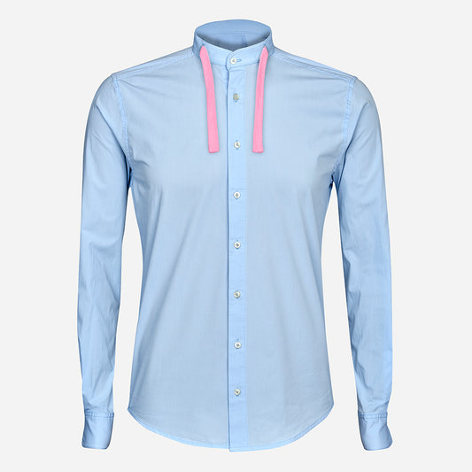 Hoodie-Hemd hellblau mit Kordel in rosa