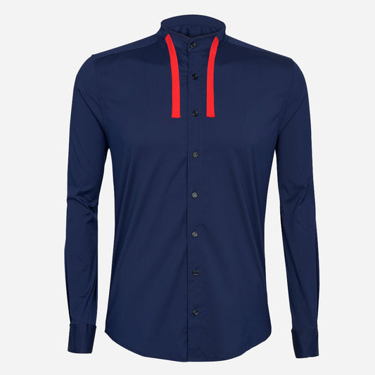 Hoodie-Hemd dunkelblau mit Kordel in rot
